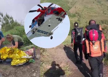 Pendaki Swiss Terluka Parah Dievakuasi Menggunakan Helikopter dari Gunung Rinjani