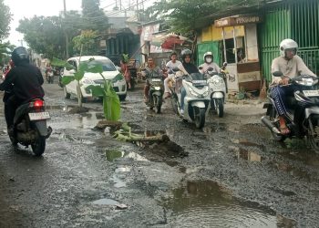 Warga Kota Santri Kediri Lobar Tanami Pohon Pisang di Kubangan Jalan Provinsi Karena Keluhan Tidak Ditangani