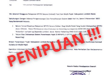 Nama Bapenda Disalahgunakan, Wajib Pajak di Lobar Jadi Korban Penipuan