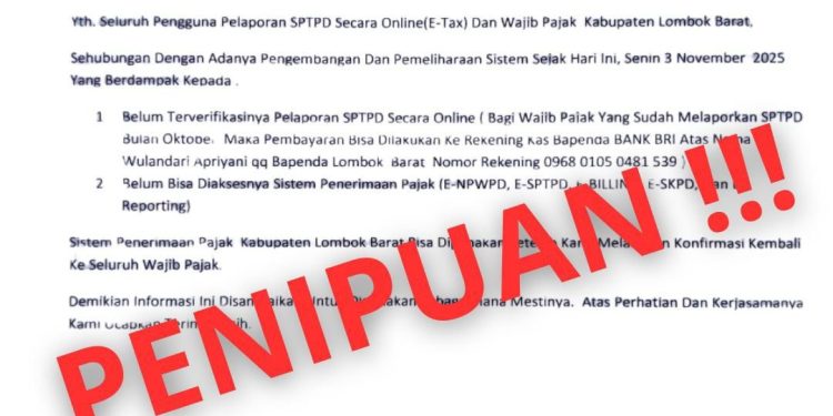 Nama Bapenda Disalahgunakan, Wajib Pajak di Lobar Jadi Korban Penipuan